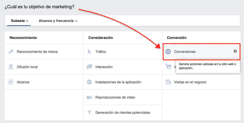 Objetivos de campañas en Facebook - Optimización.