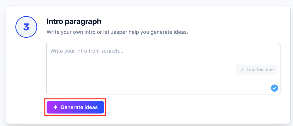 Paso 7 - Generación de ideas de intro en Jasper